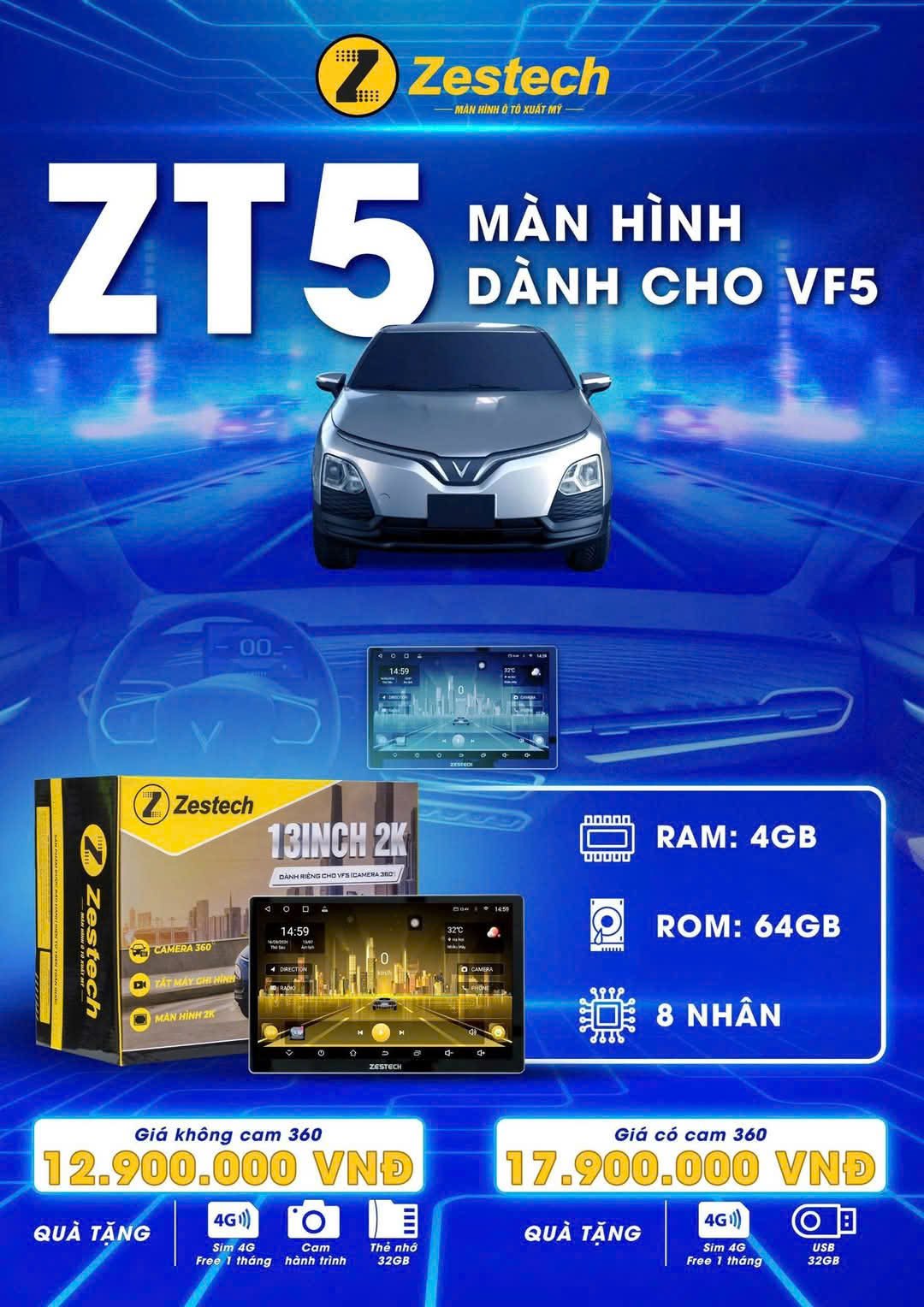 Màn Hình Zestech VF5 13inch - Dành Riêng Cho Vinfast VF5