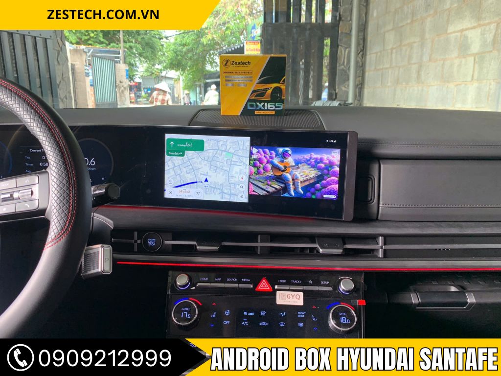 Lắp android box dx165 tiêu chuẩn xe Santafe