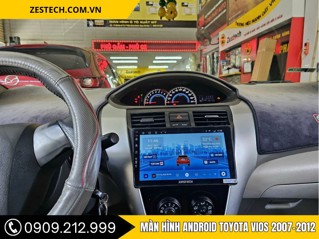 Màn hình Android Zestech cho Toyota Vios 2007, với giao diện trực quan và tính năng kết nối Apple CarPlay, Android Auto, hỗ trợ dẫn đường thông minh.
