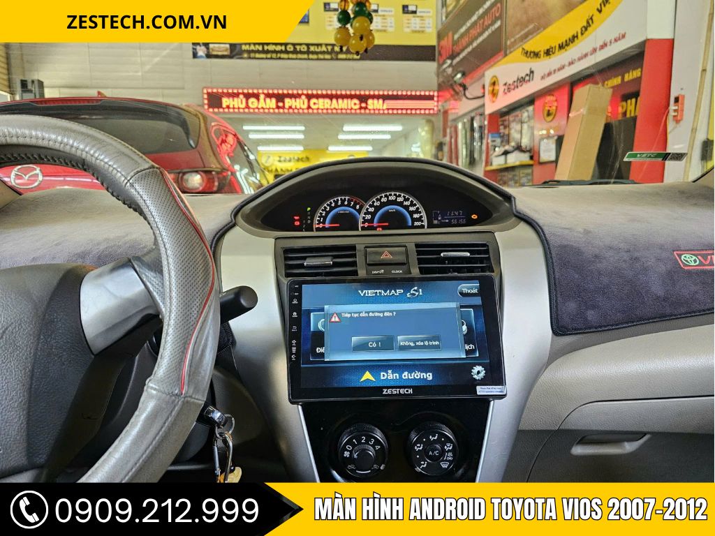 Màn hình Android Zestech lắp đặt cho Toyota Vios 2007, với tính năng dẫn đường Vietmap, giúp chuyến đi của bạn an toàn và thuận tiện hơn.