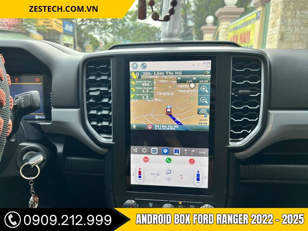 android box xe FORD RANGER hiển thị bản đồ dẫn đường, được nâng cấp bằng Android Box Ô Tô Tại Biên Hòa từ Thanh Phát Auto."