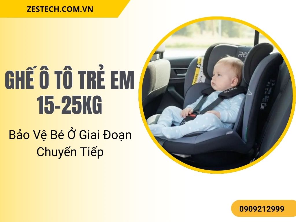 Ghế ô tô trẻ em 15-25kg với dây đai chắc chắn giúp cố định cơ thể bé khi di chuyển.