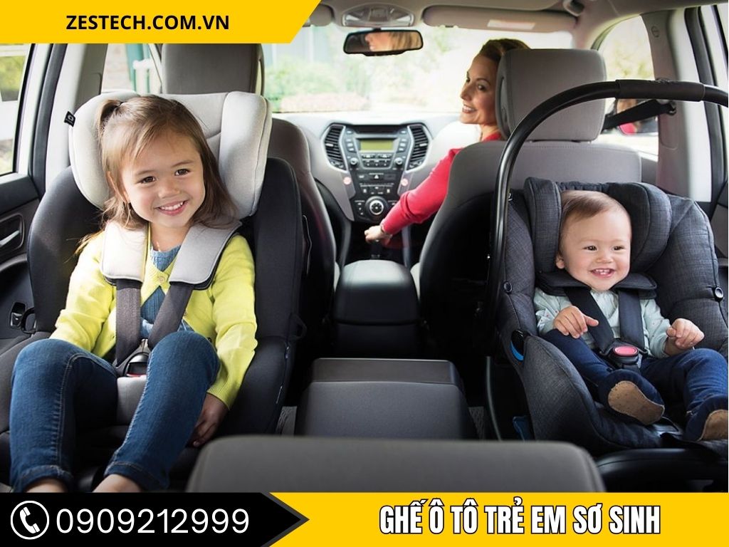 Ghế ô tô trẻ em sơ sinh dành cho gia đình có con nhỏ, giúp bé ngồi đúng tư thế và an toàn hơn khi đi xe.