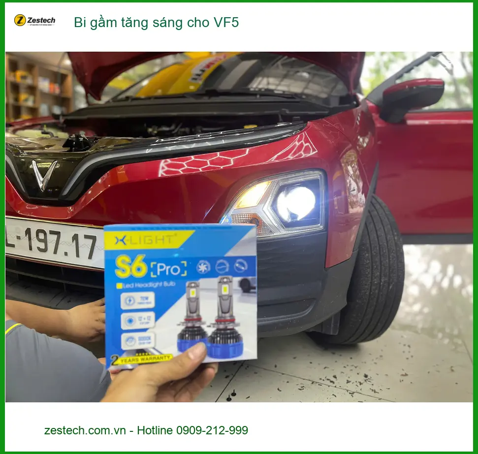 Chị Lan Anh lắp bi gầm tăng sáng cho VF5 tại Hóc Môn, cần ánh sáng tốt hơn