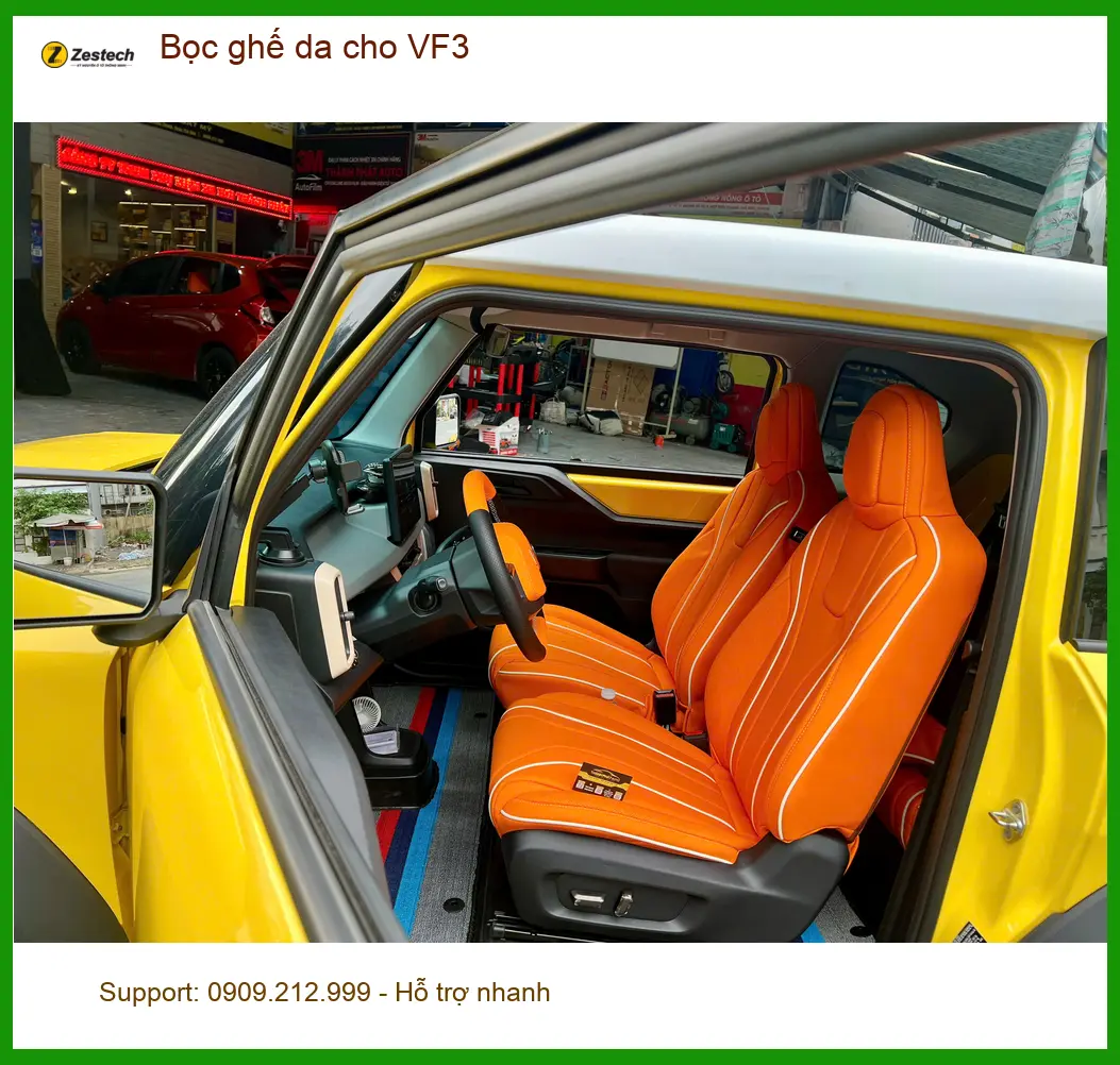 Chị Hà bọc ghế da cho VF3 tại Quận 10 để không gian xe thoáng đãng và dễ vệ sinh hơn ảnh thực tế 3