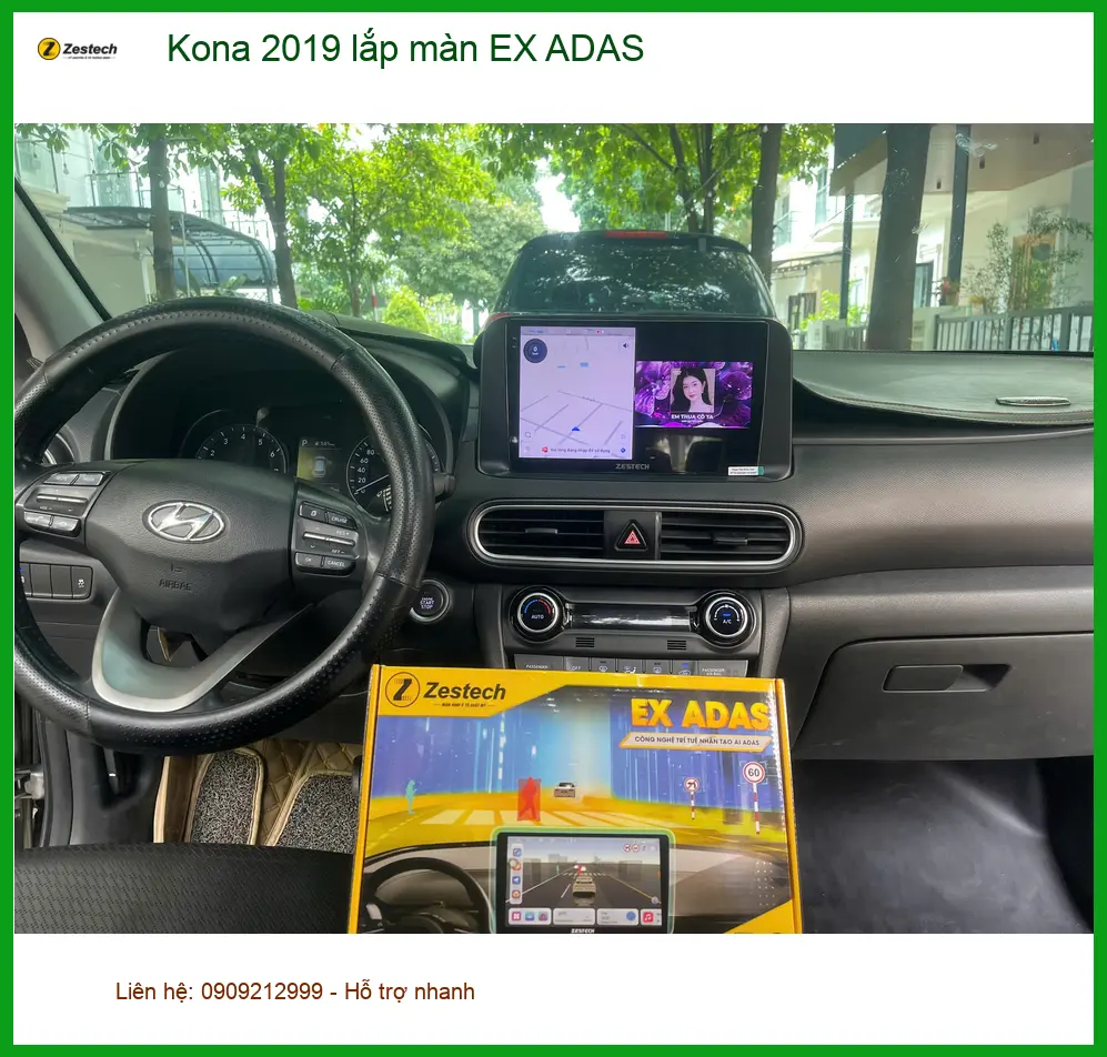 Anh Khải lắp màn hình EX ADAS cho Kona 2019 tại Quận Bình Tân để lái xe an toàn hơn