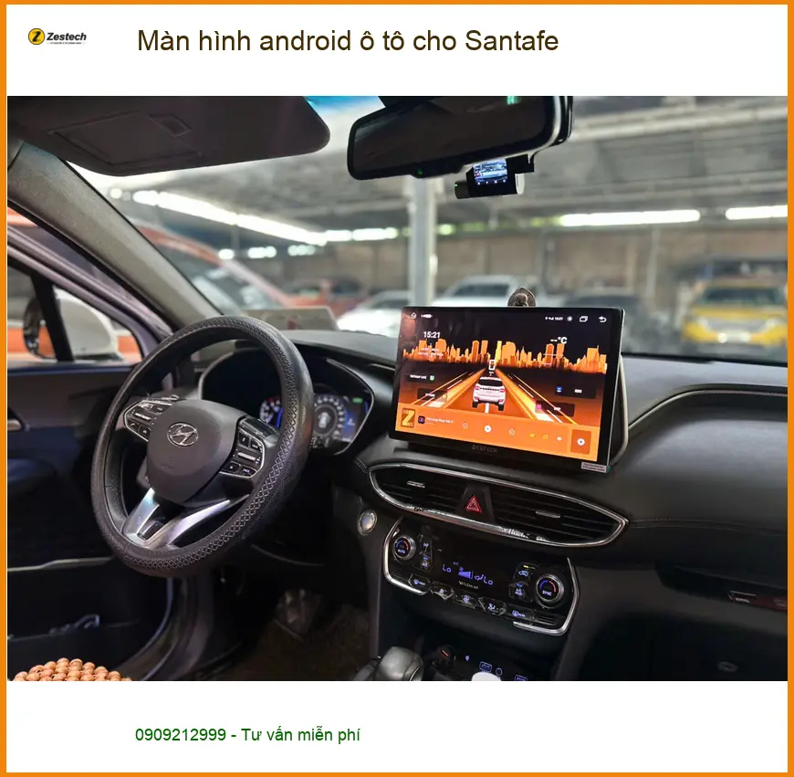 Anh Quang lắp màn hình Android ô tô cho Santafe tại Hóc Môn để giải trí trên xe ảnh thực tế 4