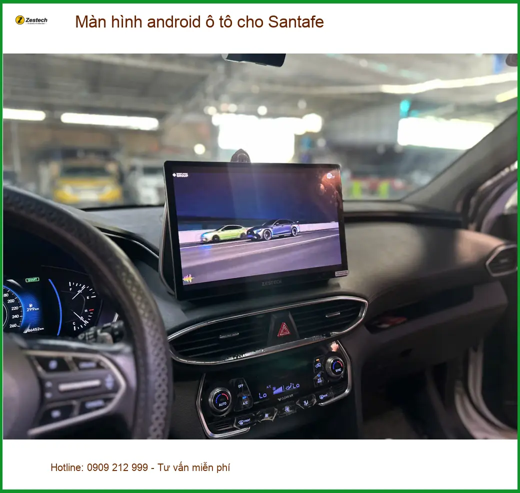 Anh Quang lắp màn hình Android ô tô cho Santafe tại Hóc Môn để giải trí trên xe ảnh thực tế 5