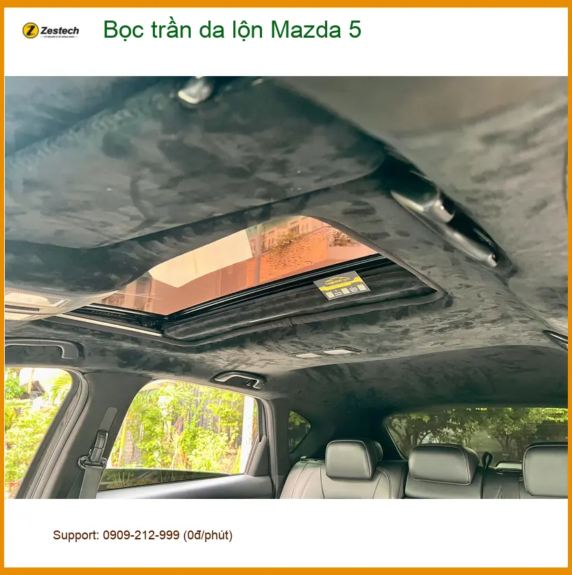 Anh Khôi bọc trần da lộn Mazda 5 tại Quận 9 để nội thất sang và bền hơn
