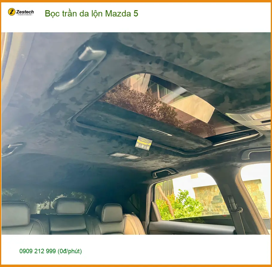 Anh Khang bọc trần da lộn Mazda 5 tại Quận Thủ Đức vì trần xe cũ đã bạc màu