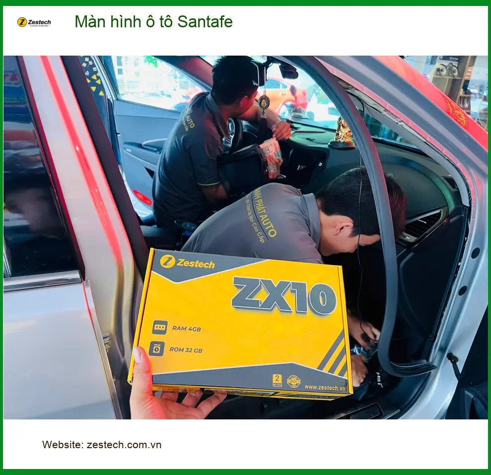 Chị Yến nâng cấp màn hình ô tô Santafe tại Quận 4, màn zin quá lỗi thời ảnh thực tế 4