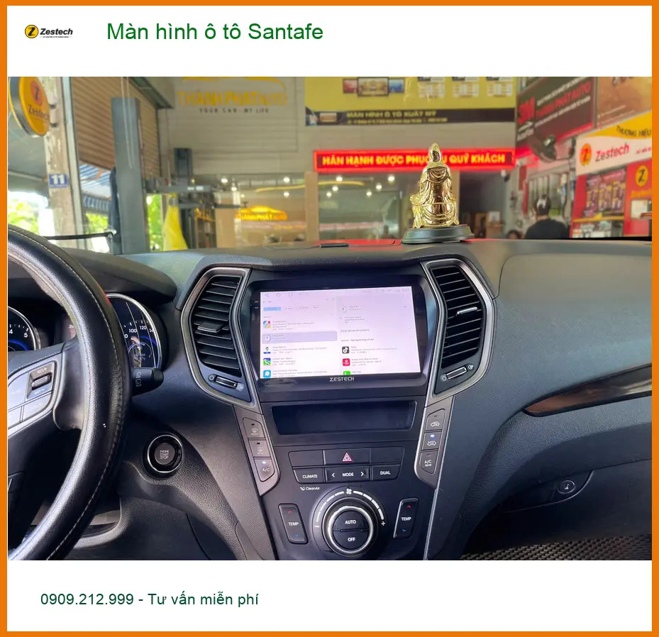 Chị Yến nâng cấp màn hình ô tô Santafe tại Quận 4, màn zin quá lỗi thời ảnh thực tế 5