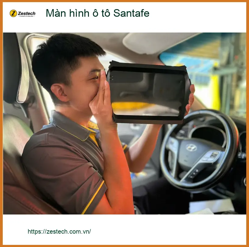Chị Thảo lắp màn hình ô tô Santafe tại Quận 3 vì màn zin đã cũ ảnh thực tế 4