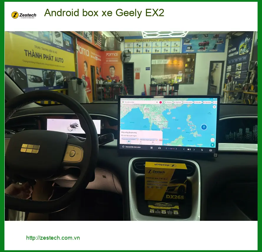 Chị Mai gắn Android box xe Geely EX2 Quận 7 xem YouTube tiện lợi ảnh thực tế 2