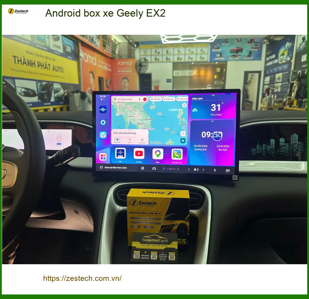 Anh Quốc Hưng lắp Android box xe Geely EX2 tại Quận Gò Vấp để xem YouTube khi đón con ảnh thực tế 2