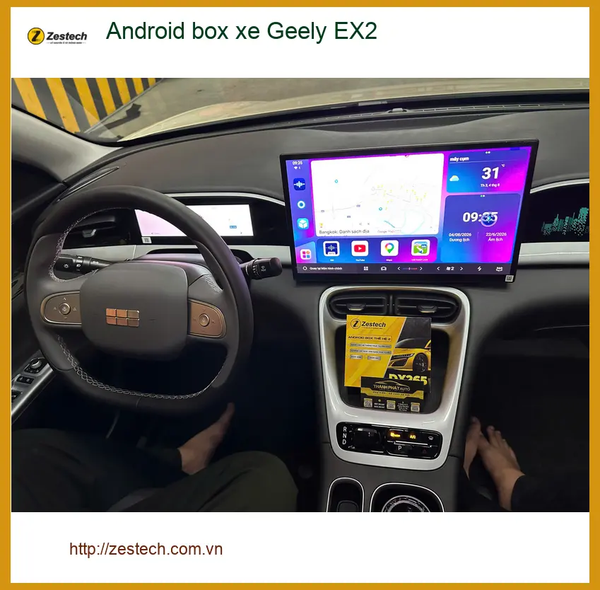 Chị Mai gắn Android box xe Geely EX2 Quận 7 xem YouTube tiện lợi ảnh thực tế 3