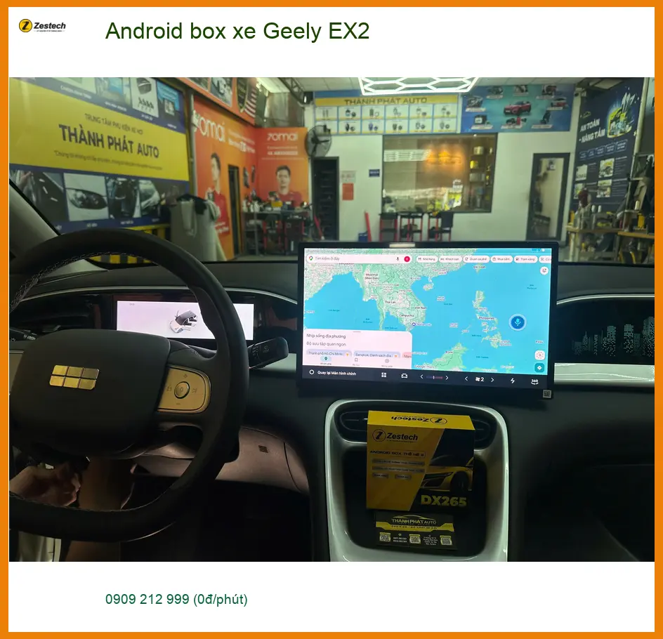 Anh Quốc Hưng lắp Android box xe Geely EX2 tại Quận Gò Vấp để xem YouTube khi đón con ảnh thực tế 4
