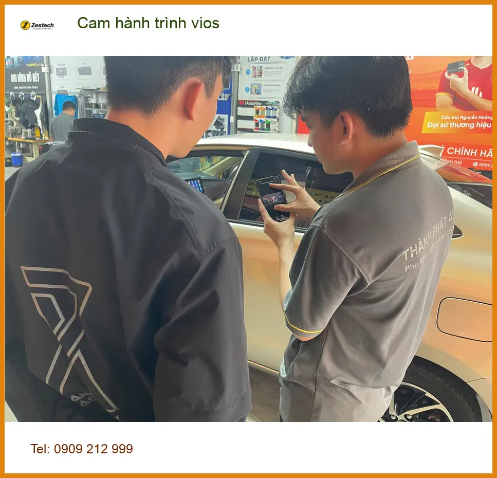 Chị Thanh lắp cam hành trình Toyota Vios tại Quận 12 chuẩn bị chuyến đi Vũng Tàu
