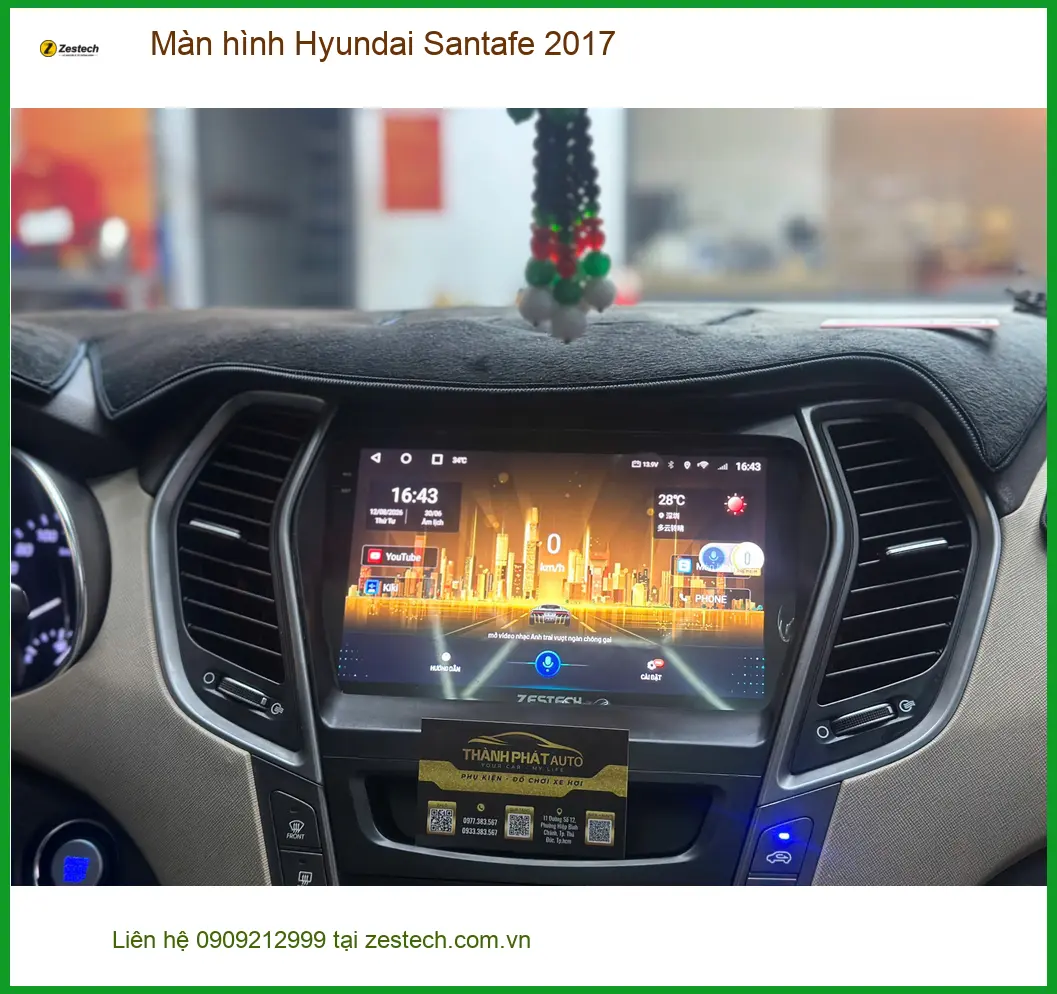 Anh Lân lắp màn hình Hyundai Santafe 2017 tại Quận 12 sau khi màn zin bị chập chờn ảnh thực tế 4