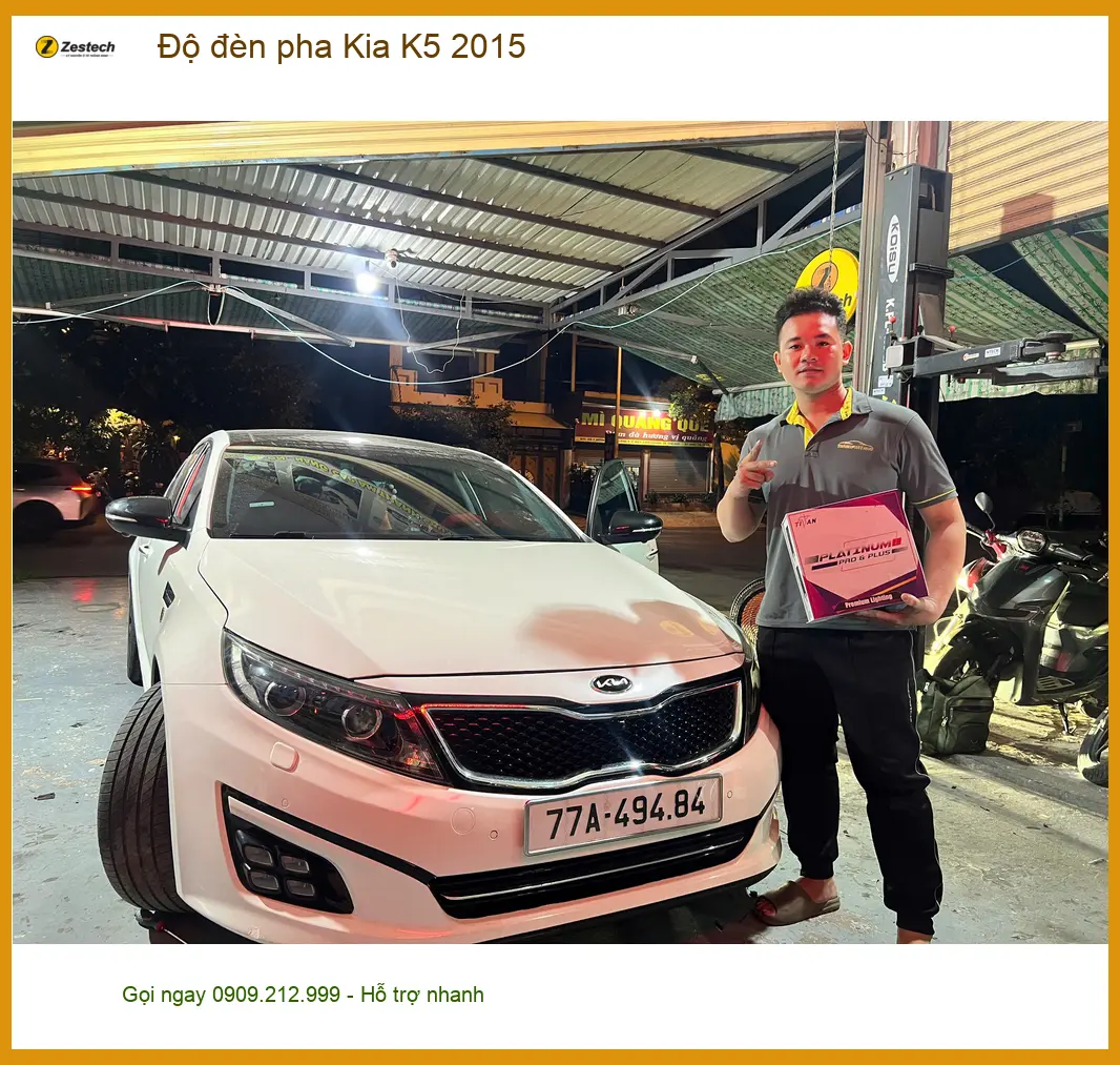 Anh Tùng độ đèn pha Kia K5 2015 Quận Thủ Đức vì đèn zin mờ, khó quan sát khi đi đêm ảnh thực tế 3