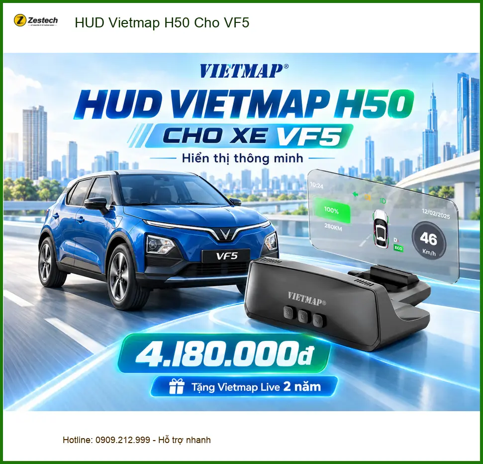 Anh Khôi lắp HUD Vietmap H50 cho VF5 tại Quận 12 để lái xe an toàn hơn ảnh thực tế 2