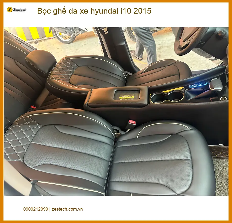 Chị Thảo bọc ghế da xe Hyundai i10 2015 ở Quận 7 để xe thêm phần sang trọng