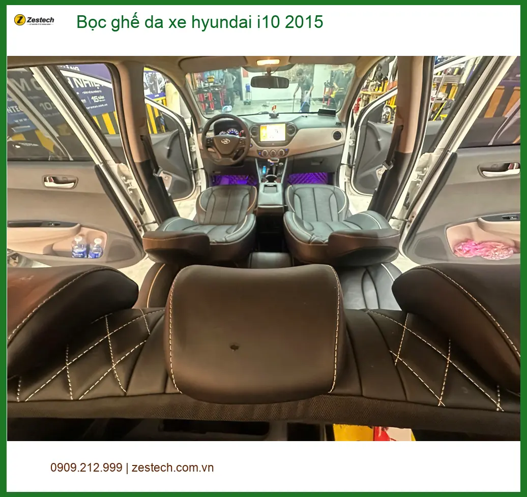 Chị Thảo bọc ghế da xe Hyundai i10 2015 ở Quận 7 để xe thêm phần sang trọng ảnh thực tế 2