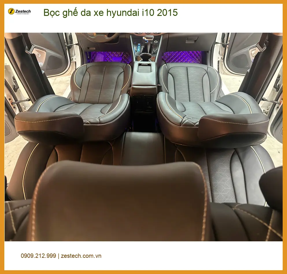Chị Thảo bọc ghế da xe Hyundai i10 2015 ở Quận 7 để xe thêm phần sang trọng ảnh thực tế 3