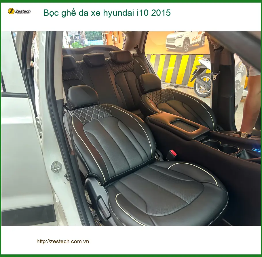 Chị Thảo bọc ghế da xe Hyundai i10 2015 ở Quận 7 để xe thêm phần sang trọng ảnh thực tế 4