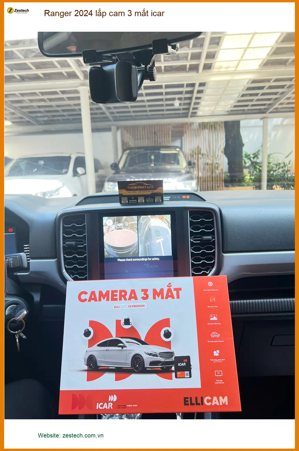 Anh Tuấn Kiệt lắp cam 3 mắt iCar Ford Ranger 2024 Quận 9, tăng tầm nhìn.